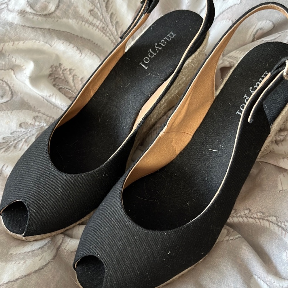 Black wedges adjustable strap new no tags